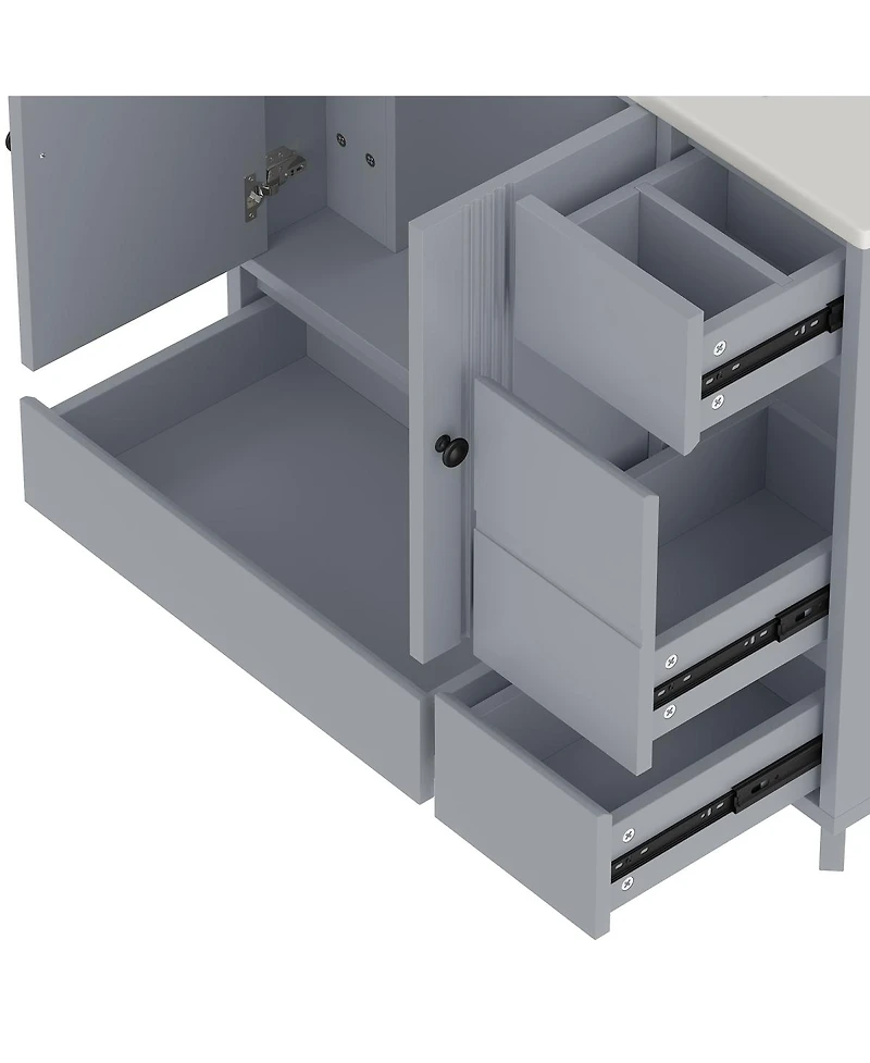 Sillysis 36" Bathroom Vanity with Sink, Solid Wood Cabinet, 4 Drawers and Side Storage for Small Bathrooms
