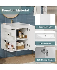 Sillysis 20" Wall Mounted Bathroom Vanity with Sink, Modern Floating Open Shelves for Small Spaces