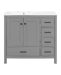 Sillysis 36" Bathroom Vanity with Sink, Solid Wood Cabinet & 5 Drawers Storage, Modern Freestanding Bath for Small Spaces
