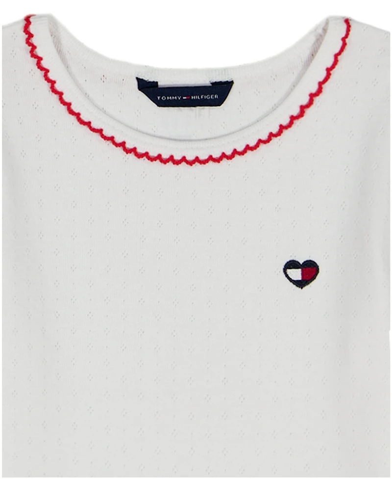 Tommy Hilfiger Girls' 2T-6X Short-Sleeve Pointelle T-Shirt and Denim Skirtall, 2-Piece Set