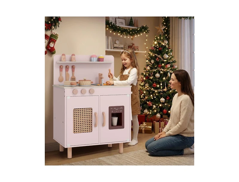 Slickblue Kids Wooden Toy Kitchen Playset with Working Ice Maker