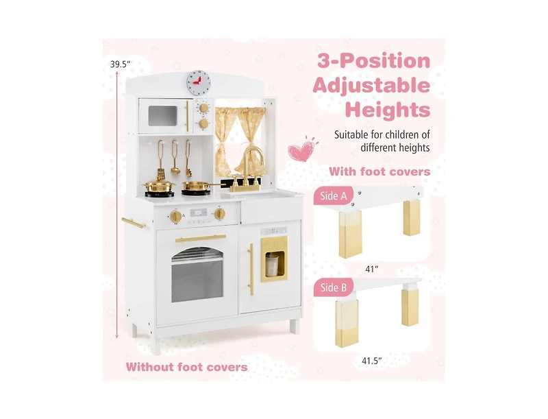 Slickblue Kids Wooden Chef Pretend Play Kitchen with Adjustable Heights