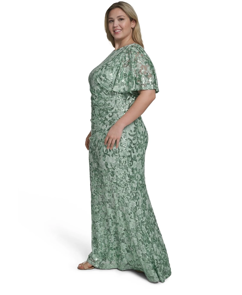 Jessica Howard Plus Boat Neck Ball Gown