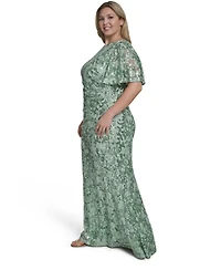 Jessica Howard Plus Boat Neck Ball Gown