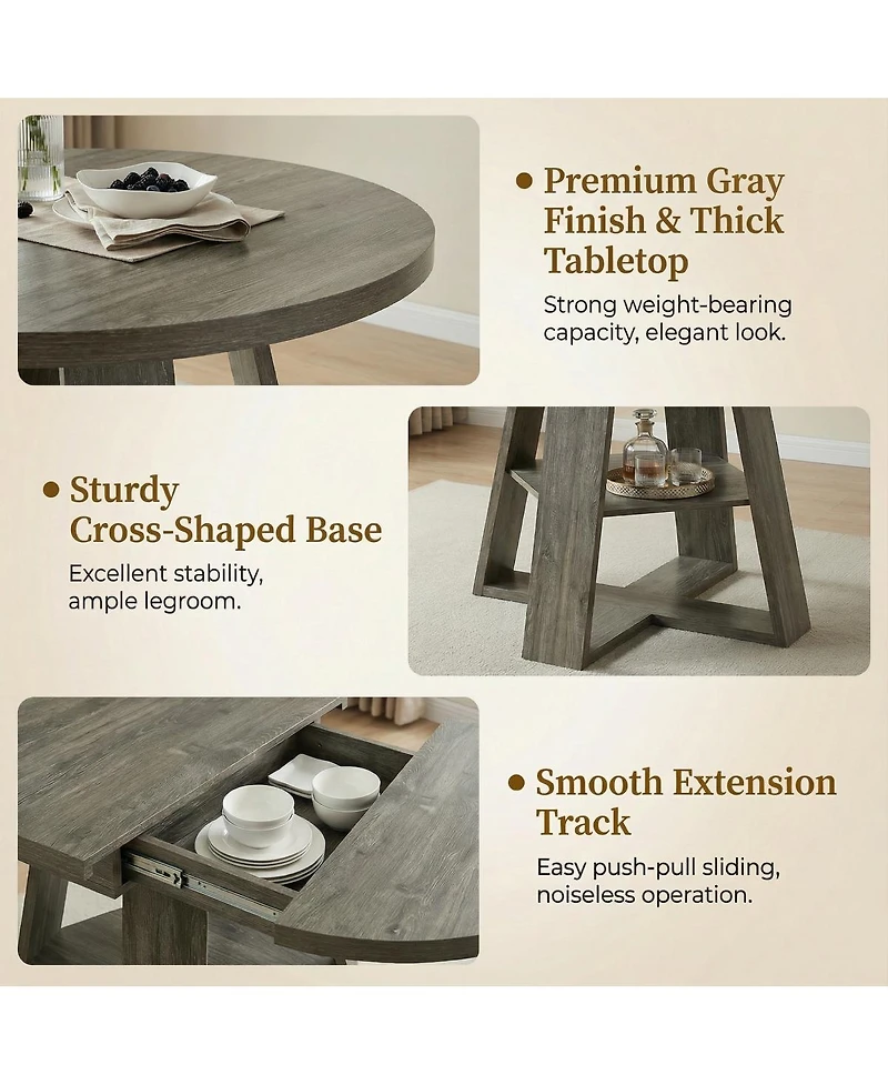 Streamdale Furniture Extendable Round Dining Table for 4-8, Modern Kitchen Oval Table