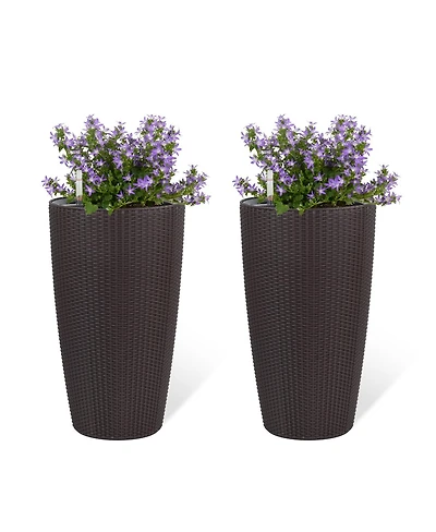 Streamdale Furniture Set of 2 Faux Rattan Tall Planters w/Water Level Monitor