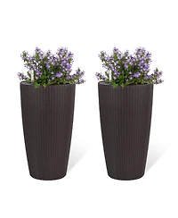 Streamdale Furniture Set of 2 Faux Rattan Tall Planters w/Water Level Monitor