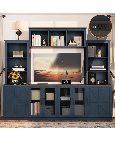 Streamdale Furniture Wall Unit Entertainment Center with Charging Station & Usb, Blue