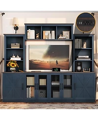 Streamdale Furniture Wall Unit Entertainment Center with Charging Station & Usb, Blue