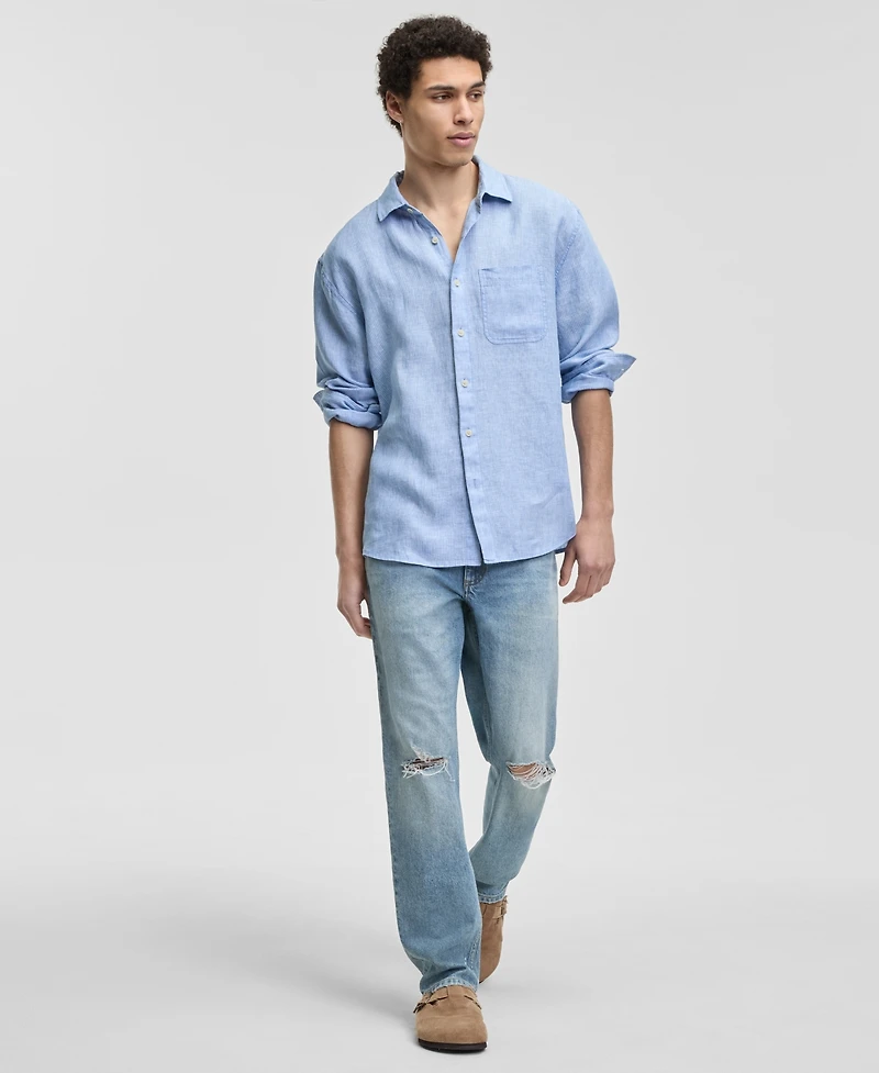 Sun + Stone Men's Long-Sleeve Striped Linen Shirt, Macy's Exclusive