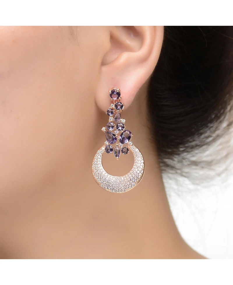 Sterling Silver Open Circle Drop Cubic Zirconia Dangle Earrings