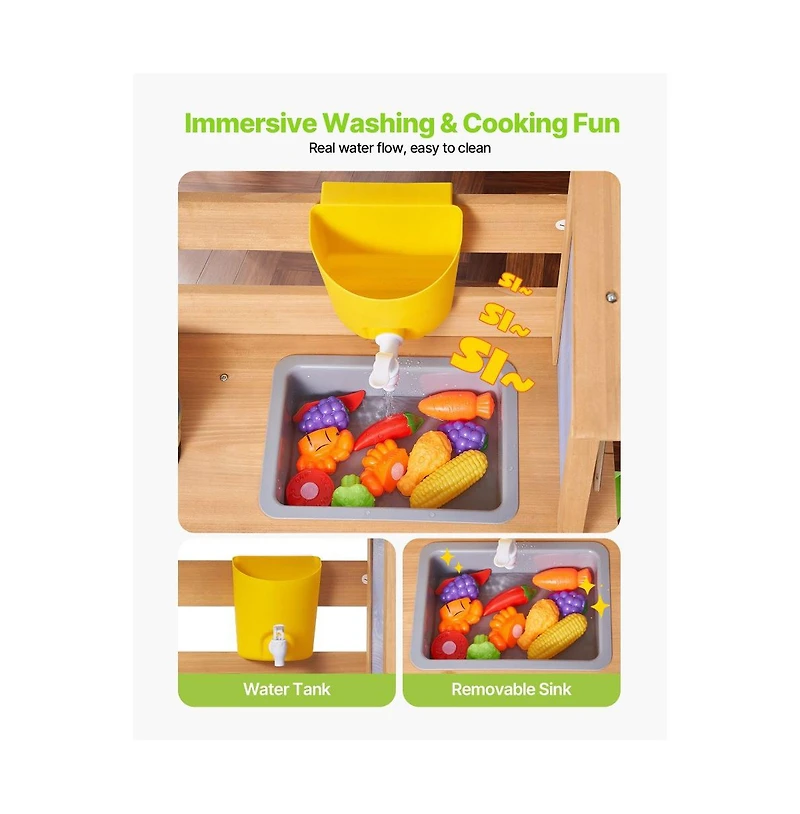 Slickblue Outdoor Wooden Mud Kitchen for Kids with Sink, Canopy & Tools