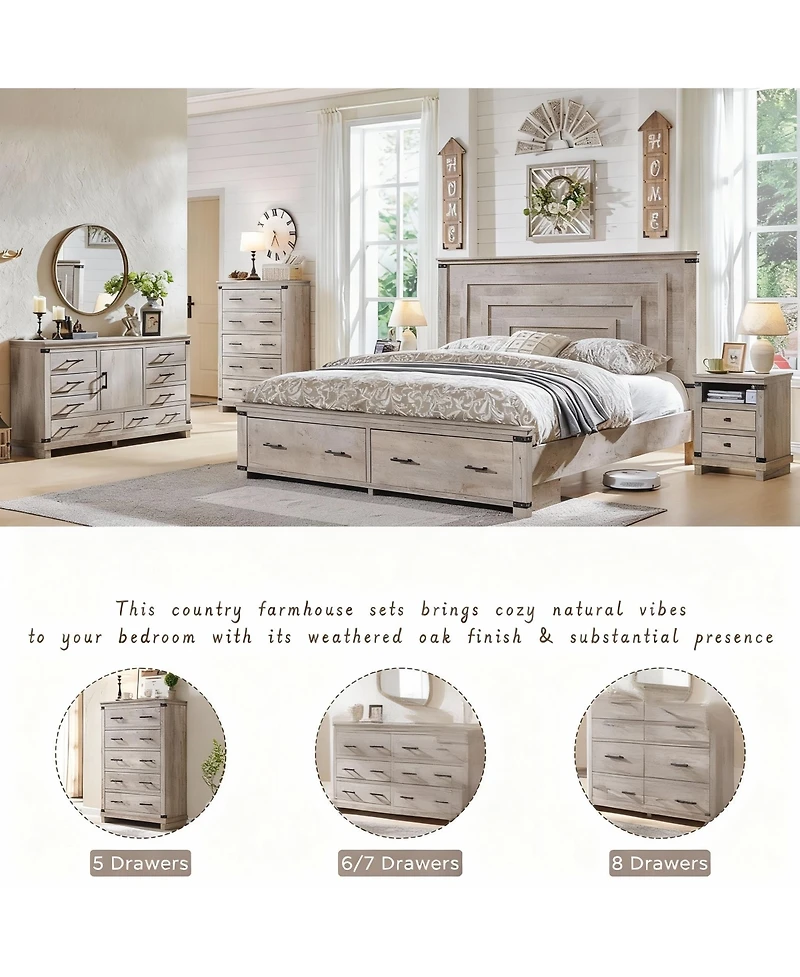 Yigii Rustic Nightstand with Charging Station & Storage