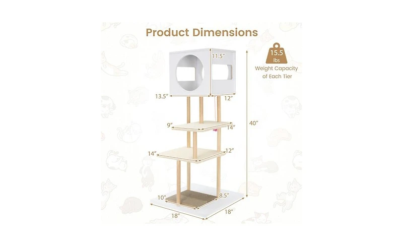 Aostirmotor Multi-Level Cat Tree with 2 Scratching Pads, Dual-Door Condo & Anti-Tip Kit for Indoor Cats