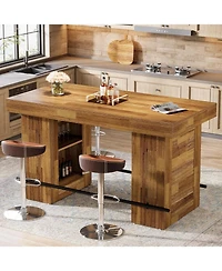 Tribesigns 63-Inch Bar Table with Storage Shelves, Counter Height Pub Table with Metal Footrest, Rectangular High Top Home Bar Units