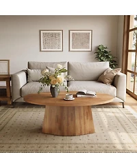 Tribesigns Oval Coffee Table, 47-Inch Living Room Table with Polygonal Pedestal, Modern Center Accent Furniture, Child-Friendly