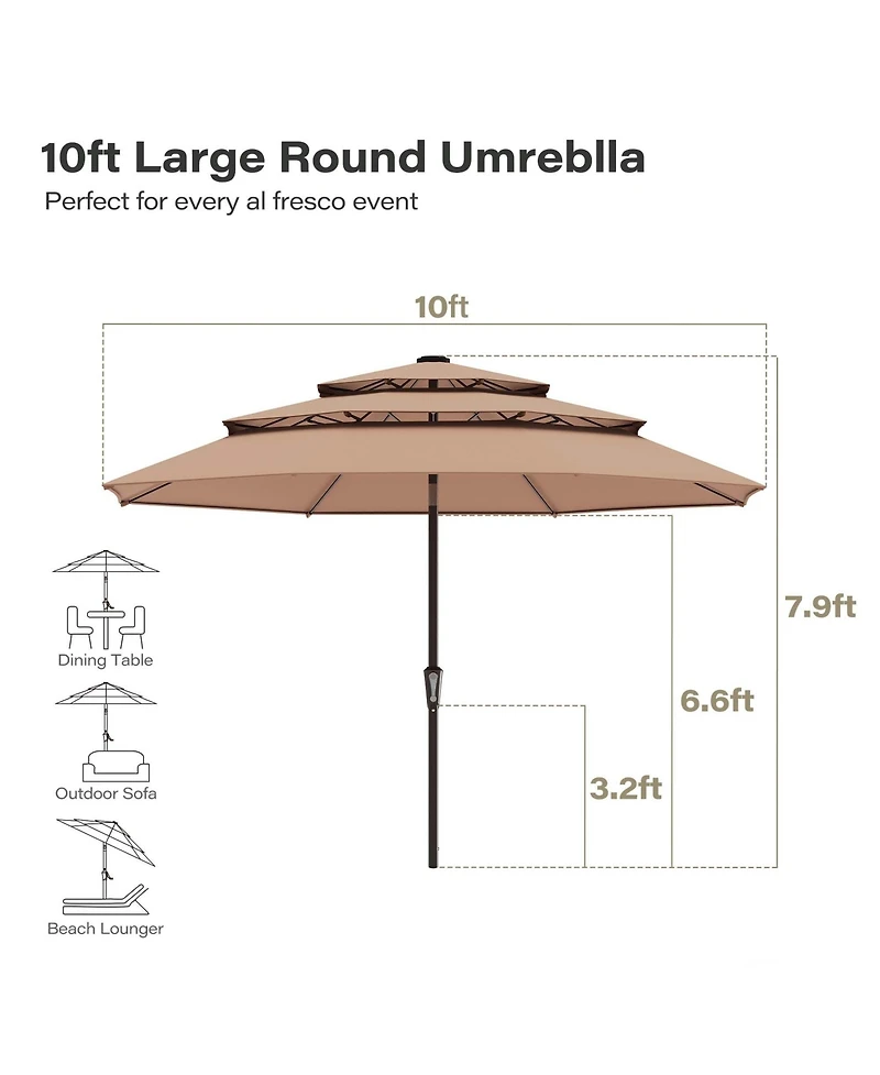 Boyel Living 3M Round 3-Tier Patio Umbrella with Center Pole - Wide Shade & Ventilated Design for Outdoor Lounge