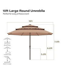 Boyel Living 3M Round 3-Tier Patio Umbrella with Center Pole - Wide Shade & Ventilated Design for Outdoor Lounge