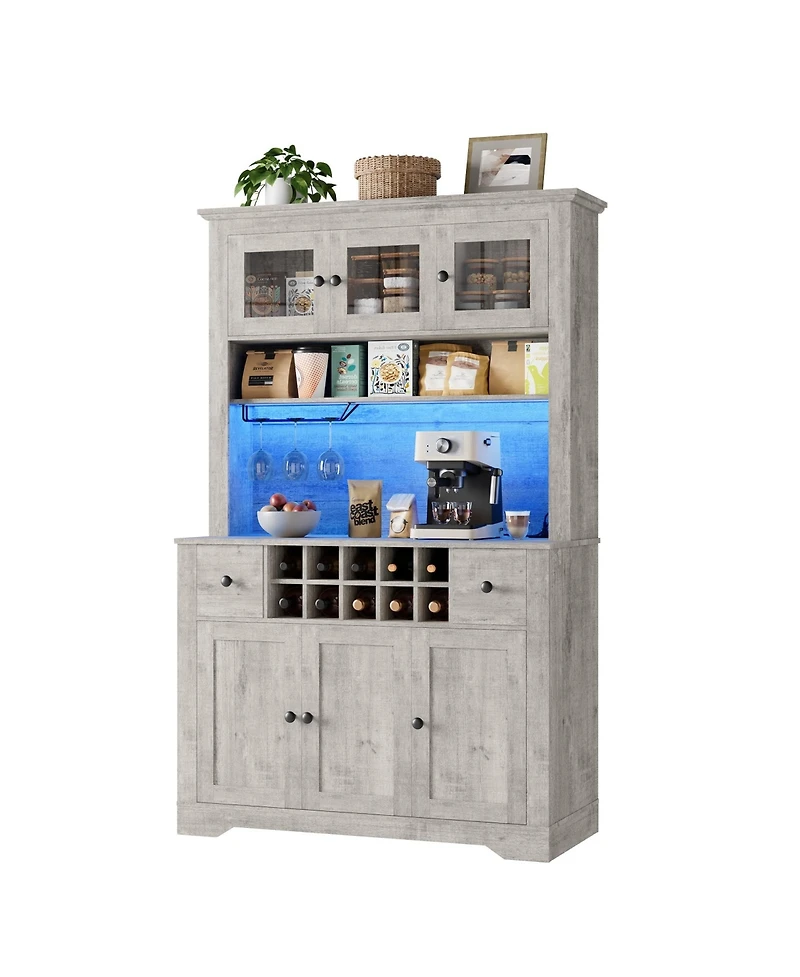 gaomon 68.7"Bar Cabinet,Kitchen Buffet with Hutch Wine with Charging Station,2 Drawers,10 Storage Shelves