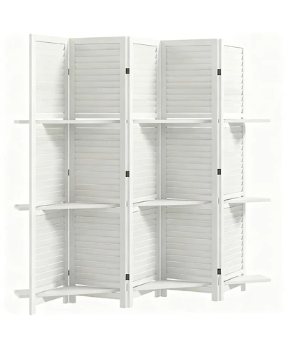 Yigii Wood Room Divider with Shelves and Folding Design