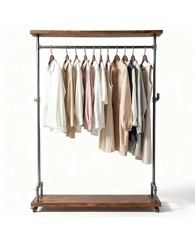 Yigii Industrial Pipe Clothes Rack with Wheels, 2-Tier, Heavy Duty