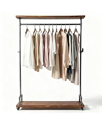 Yigii Industrial Pipe Clothes Rack with Wheels, 2-Tier, Heavy Duty