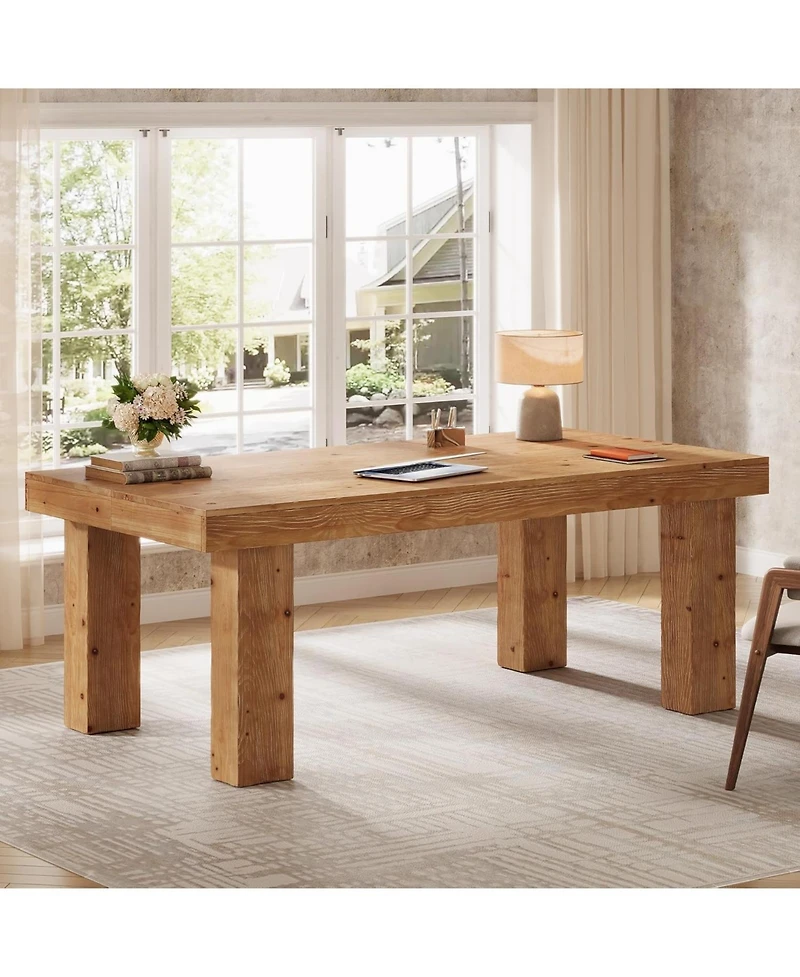 Tribesigns Solid Wood Executive Desk, Home Office Computer Desk with Sturdy Wooden Legs, Farmhouse Simple Writing Study Table
