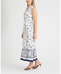 Ellen Tracy Women's Sleeveless Belted Challis Dress