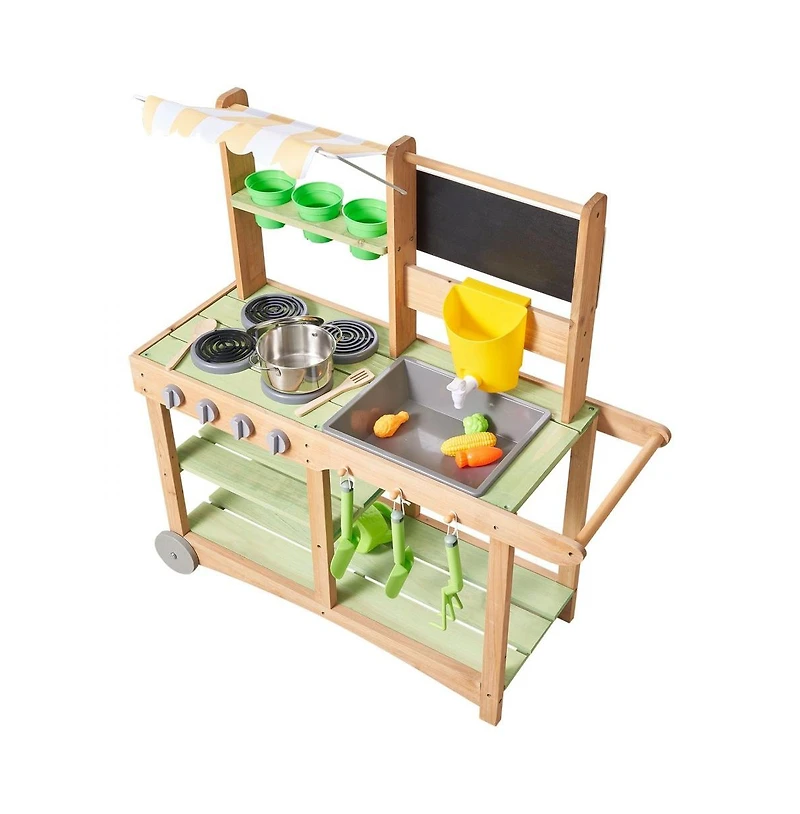 Slickblue Kids Outdoor Mud Kitchen Playset with Sink, Canopy & Accessories