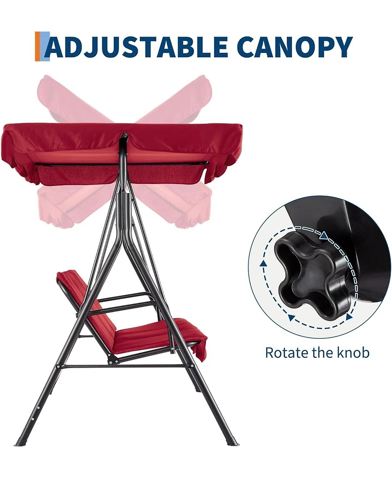 gaomon 3-Seat Patio Swing Chair with Adjustable Canopy and Thick Waterproof Cushions, Outdoor Steel Frame Porch Swing for Garden