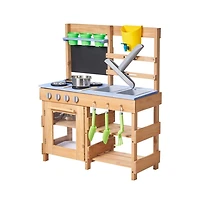 Slickblue Wooden Outdoor Mud Kitchen with Stoves, Hooks, and Cookware