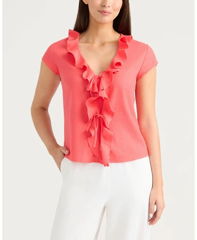 Ellen Tracy Women's Frilled Tie-Front Top