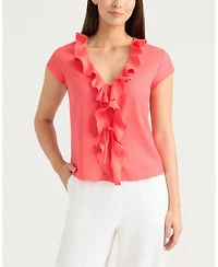 Ellen Tracy Women's Frilled Tie-Front Top