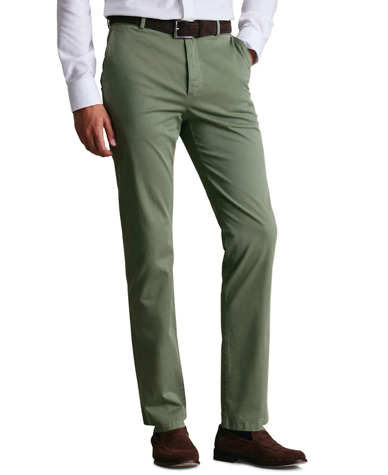 Charles Tyrwhitt Men's Tan Slim-Fit Washed Chinos Pants