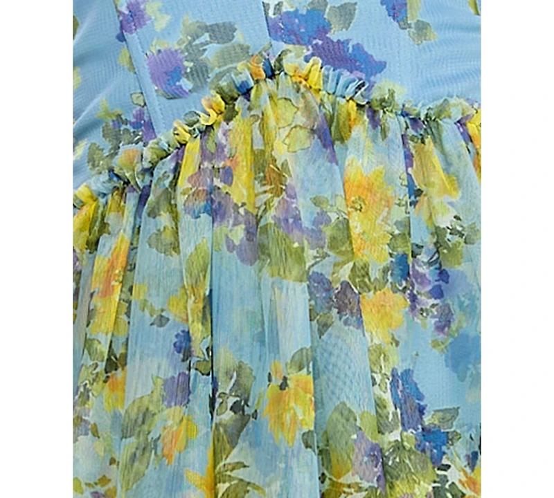 City Studios Women's Strapless Sweetheart Neck Floral Maxi Dress