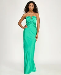 City Studios Junior's Strapless Sweetheart Twist-Front Satin Maxi Dress