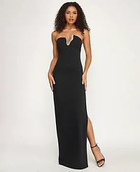 City Studios Women's Strapless V-Neck Embellished Maxi Dress