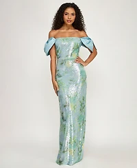City Studios Women's Off-Shoulder Sequin Maxi Dress