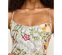 City Studios Women's V-Neck Floral Embroidered Sequin Maxi Dress