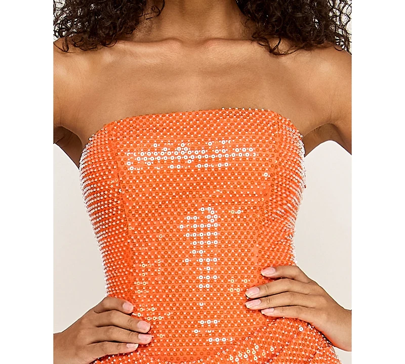 City Studios Women's Strapless Beaded Lace-Up Maxi Dress