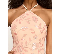 City Studios Women's Halter Sequin Chiffon Maxi Dress