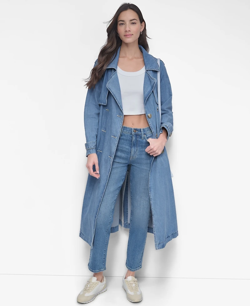 Dkny Jeans Women's Storm Flap Denim Trench Coat