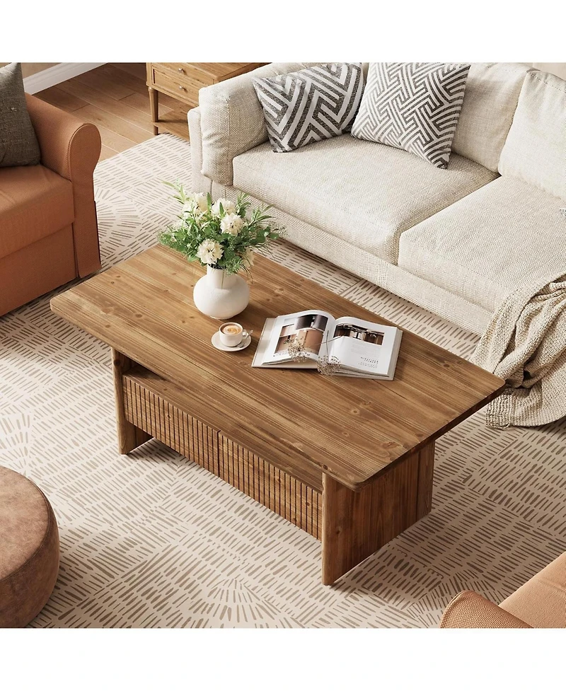 Tribesigns 2-Tier Solid Wood Coffee Table with 2 Drawers, 47.24" Rustic Rectangle Center Tea Table for Living Room with Open Shelf Storage