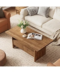 Tribesigns 2-Tier Solid Wood Coffee Table with 2 Drawers, 47.24" Rustic Rectangle Center Tea Table for Living Room with Open Shelf Storage