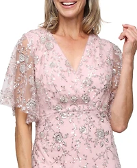 Sl Fashions Petite Beaded Surplice A-Line Gown