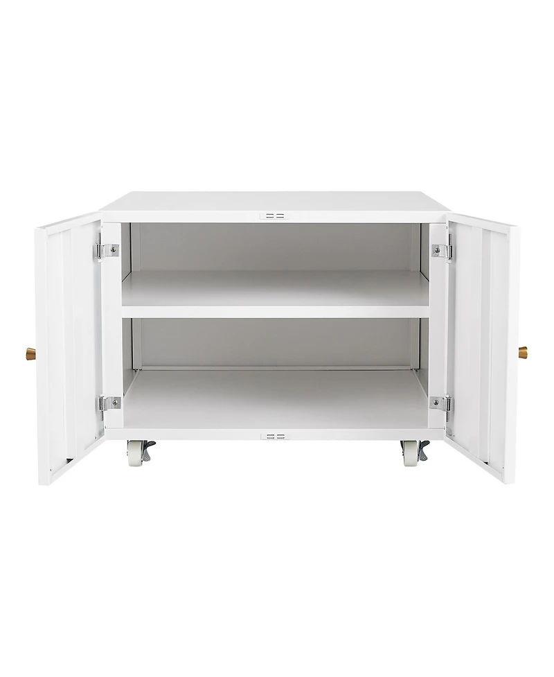 Rainsken File Cabinet on Wheels, Mobile Metal Printer Stand with 2 Doors and Adjustable Shelf for Home Office