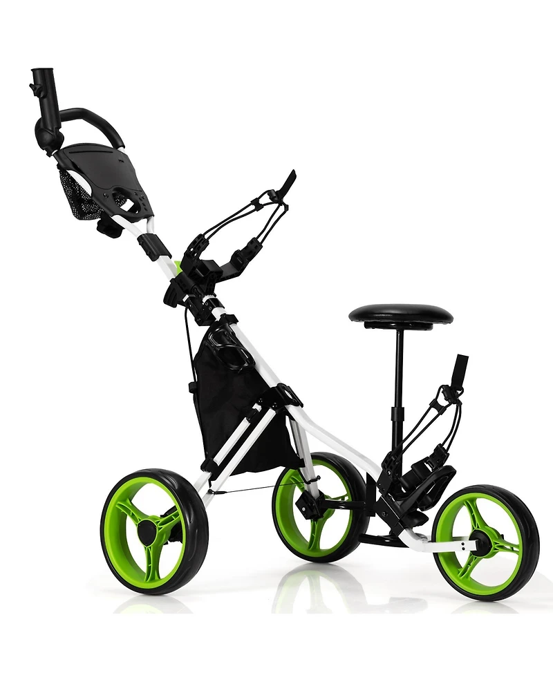 Mecale 3-Wheel Folding Golf Push Cart with Seat, Scoreboard, Adjustable Handle