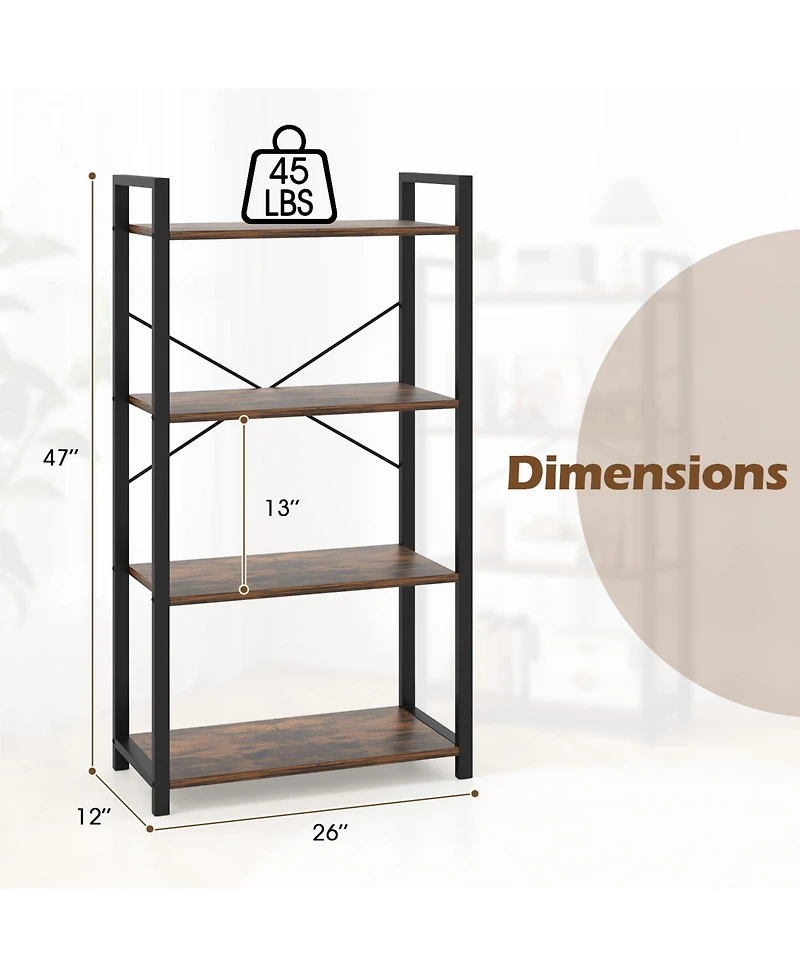 Sugift 4-Tier Bookshelf with Heavy Duty Metal Frame Industrial Display Shelf