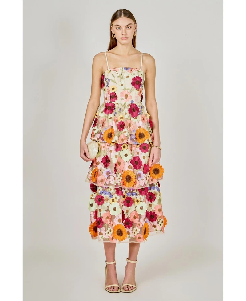 endless rose Women's 3D Foral layeredmidi dress