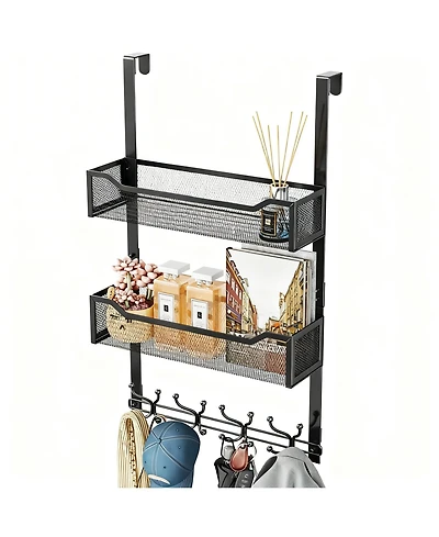 Yigii 16 Hooks Over Door Organizer with Mesh Baskets for Space Saving Storage